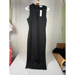 The Drop Jocelyn Black Mesh V-Neck Sleeveless Midi Dress JOCE-BLACK-S Small